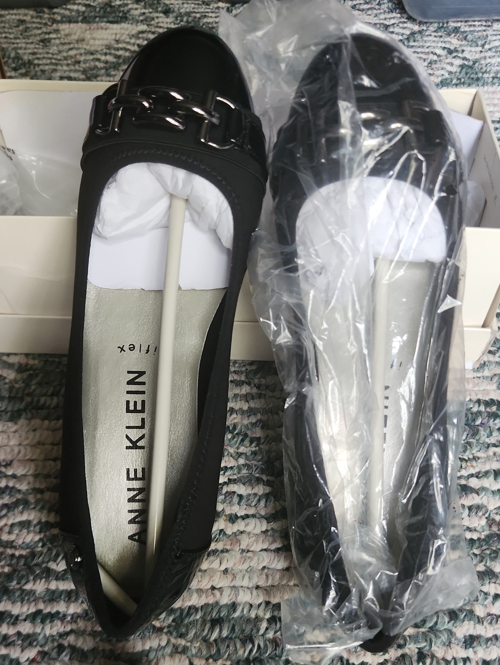 Anne Klein Black Ballet Flats with Silver Chain Accent